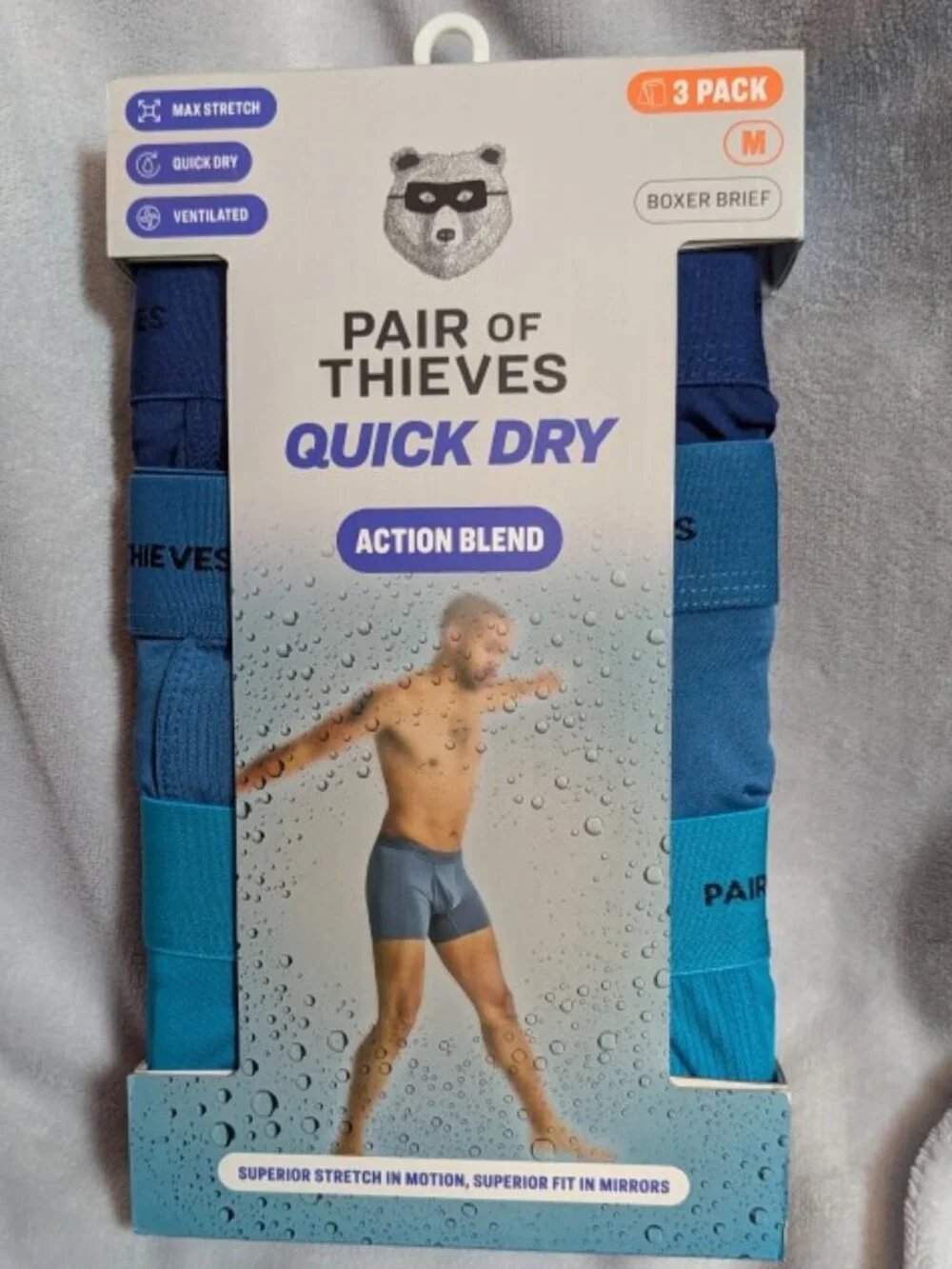 NWT Pair of Thieves Men's Quick Dry Boxer Briefs 3pk - Blue M